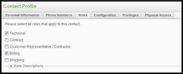 ROLES TAB: 1. Click the Roles tab to update the role settings for the selected contact.