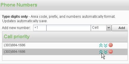 PRIORITIZING CONTACT NUMBERS: In the Call priority area below the Add new number field, select the phone number to be