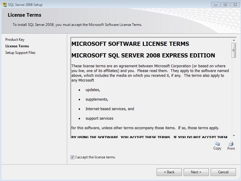 When the License Terms Wizard appears, click I accept the license terms and
