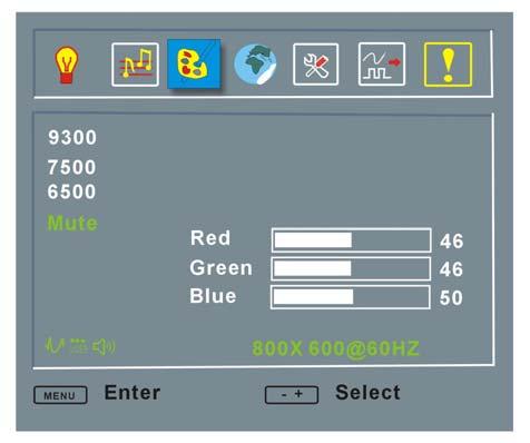 6.2.2 Color Color options are shown in Figure 6-3. Figure 6-3: Color Options The Color menu fine-tunes the palette of color hues for the LCD.