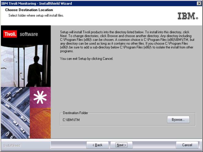 Procedure 1. Start the installation by using the setup.exe command. After the Welcome to Tivoli Monitoring window, the InstallShield Wizard displays the Software License agreement. 2.
