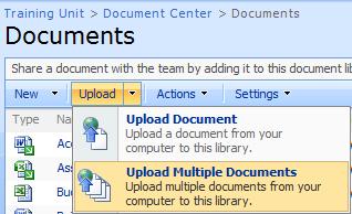 UPLOAD MULTIPLE FILES You can use the document library to upload existing files. If you have quite a few files, you can use the Upload Multiple Documents feature to save time.