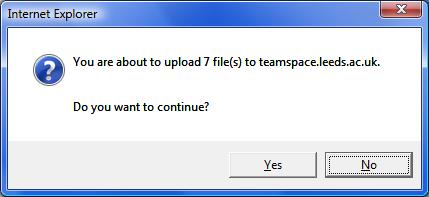 displays the contents of the selected folder Tick the check box for all the files that need to be uploaded and click [OK] A message will appear asking if you want to continue with the file upload