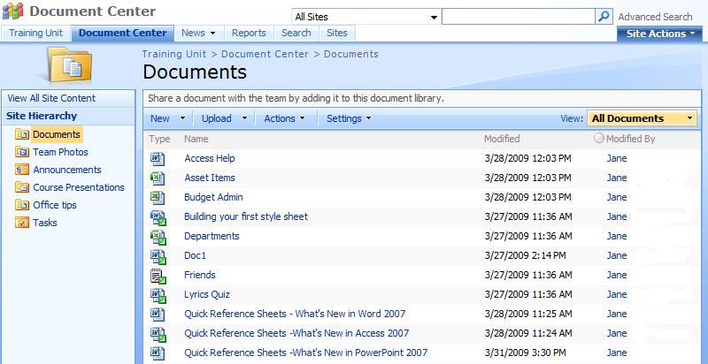 DOCUMENT LIBRARY STANDARD VIEW When you open a document library, you will generally see the contents in Standard View.