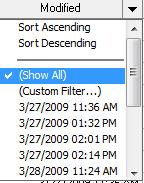 button on the Modified column heading and click (Custom Filter ) Enter the criteria as shown and then click [OK] The library only displays items which were modified between the two dates specified