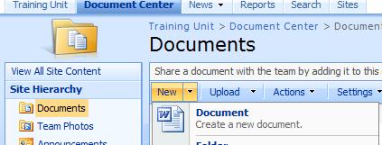 CREATE A NEW DOCUMENT You can create a new Word document directly within a document library. This removes the need to open the Word application beforehand as SharePoint will open the program for you.