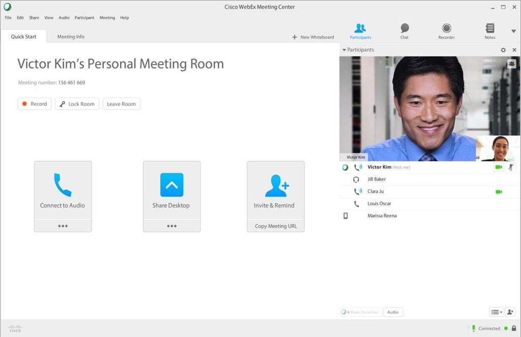 Meeting Experience in the Personal Room Improved audio dialing Clear HD video See list of all meeting participants Mute, unmute Expel