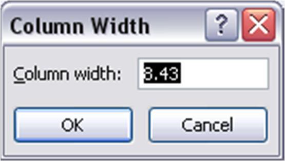 From the Home Ribbon > Cells Group select Format > Column Width (or simply right click on the column header and, in the context menu select Column Width ) This will bring up the Column