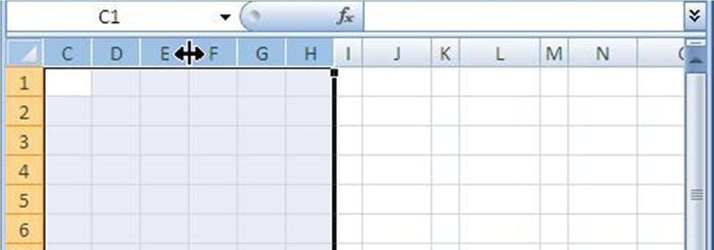 9). Fig. 4.9 Column Width dialog box Type 3 in the Column width: entry box and click on OK, then click anywhere to de-select the columns All the columns are now a column width of 3. Simple.