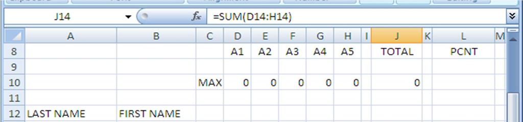 Lesson 4: Introduction to the Excel Spreadsheet You are going to copy the formula from cell J10 to the relevant cells in the same TOTAL column (cells J14 thru J23).