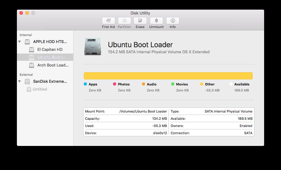 The --setboot flag sets Ubuntu partition as the default boot device, so if you d prefer to keep OS X as your primary OS, just don t include it in the command.