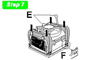 7. Align the Heatsink and clip assembly with the Retention Mechanism and place it on the processor. The Heatsink is symmetrical. 8.