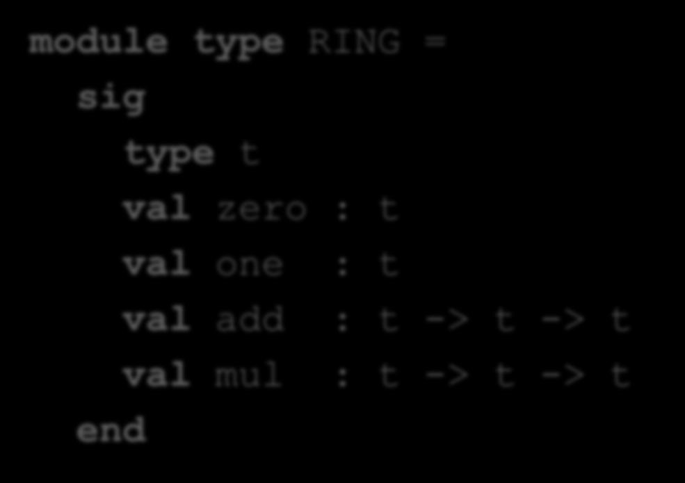 Ring Signature module type RING = type t val zero : t