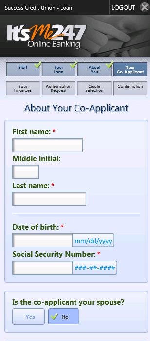 NOTE: The member can also select to add a coapplicant at the bottom of this page. (Optional) 4.