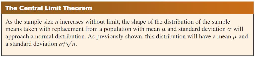 The Central Limit Theorem Reader s Digest Version: The distribution of the sample mean gets closer and closer to a normal distribution as the sample size increases.