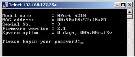 After the NPort 5200 reboots, its IP address will be updated to the new address, and you can reconnect using either Telnet, Web, or Administrator to check that the update was successful.