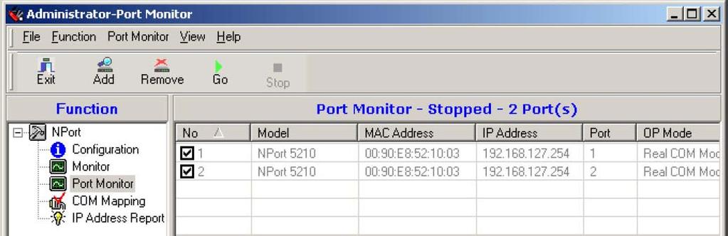 Configuring NPort Administrator Port Monitor The process described here is the same as in the previous Monitor section.