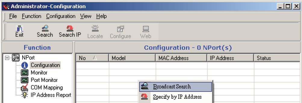 Configuring NPort Administrator On-line COM