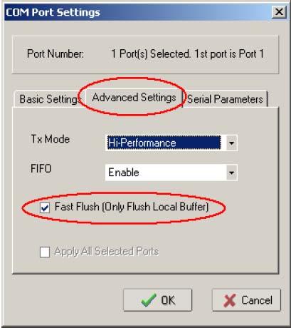 Configuring NPort Administrator In order to accommodate other applications that require a faster response time, the new NPort driver implements a new Fast Flush option.