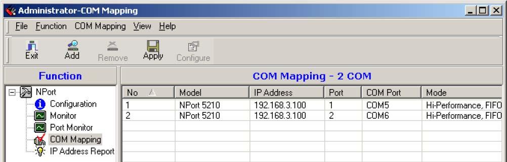 Configuring NPort Administrator Off-line COM Mapping 1.