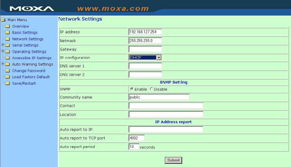 Configuring NPort Administrator IP Address Report When NPort 5200 is used in a dynamic IP environment,