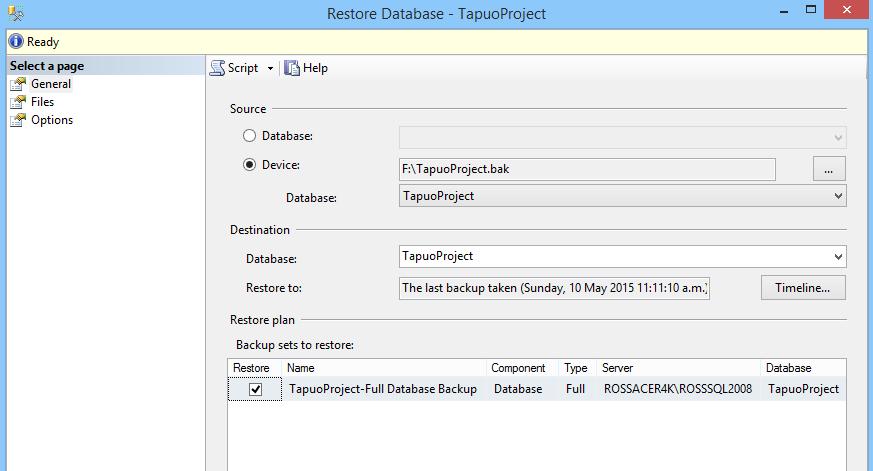 Use the file dialog to select the desired backup file. Click OK.