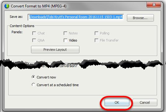 6. Click OK on the Convert Format to MP4 dialog box. 7.