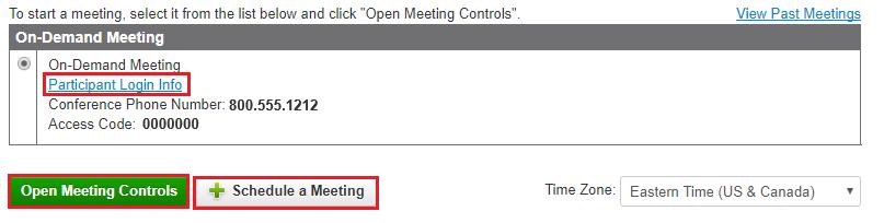 - To conduct an on-demand meeting, choose the On-Demand Meeting option and then click on the Open Meeting Controls button.