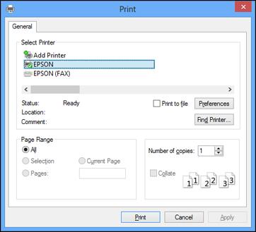 You see your application's Print window, such as this one: 2. Click OK or Print to start printing.