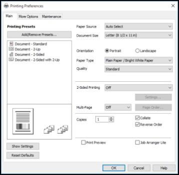 Windows 7: Click and select Devices and Printers. Right-click EPSON Universal Print Driver and select Printing Preferences. Windows Vista: Click and select Control Panel.