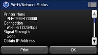 You see a screen like this: Note: If you are connected to a wireless network, the signal strength is also displayed. 5. Select Print. 6.