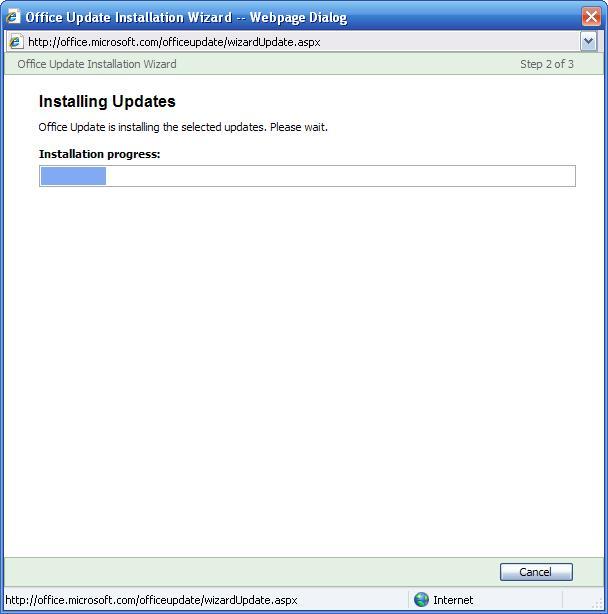 5. The Office Update web site will download the selected updates and