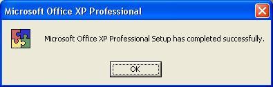 7. Once setup is complete, you will see a box that says, Microsoft Office XP Professional Setup has