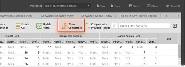 In your Rank Tracker workspace, you ll be able to include or exclude competitors data from the tables and graphs by simply clicking Show Competitors.