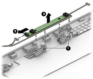 This module has a thin profile and is susceptible to damage when not handled carefully. a. Release the module clips (1) from the module, and detach the cable (2).