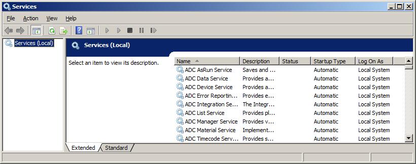 Automation Appendix Manually Start the Services from Windows On installation, while ADC Services are set to Automatic Startup Type mode, they are stopped and must be manually started.