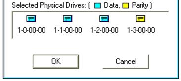 In the Selected Physical Drives area, right-click on drive 1-3 and click Parity. 9. The drive icons change to yellow, indicating that they are parity drives. 10. Click OK.