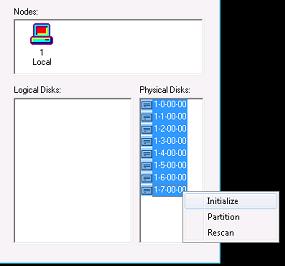 Create a New LLM RAID Set 3. Right-click the selected disks and click Initialize from the pop-up list. 4. In the Min Kb/field drop-down list, select 200.