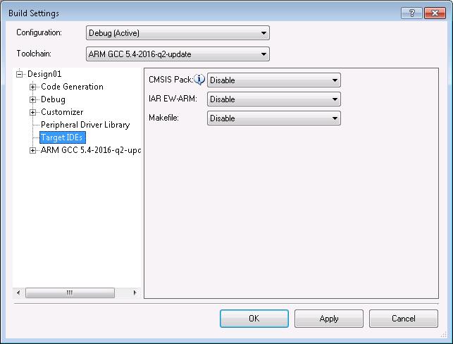 For PSoC 3, PSoC 4, PSoC 5LP, and FM0+ devices, select Export to IDE from the Project menu
