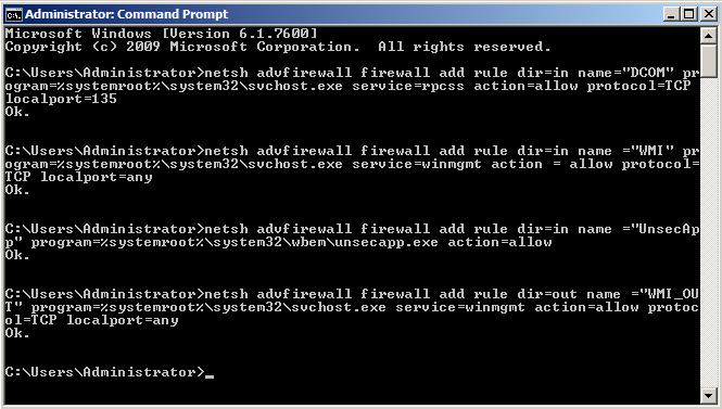 netsh advfirewall firewall add rule dir=in name ="WMI" program=%systemroot %\system32\svchost.