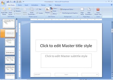 To close the Slide Master view, click Close Master View on the Slide Master tab.