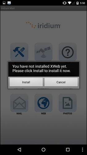 XWEB BROWSING APPLICATION Install XWeb Satellite Web browsing application You can access web browsing from the Iridium GO! app main menu.