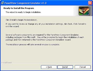 Appendix C PanelView Component Emulator The progress screen gives you a visual indication of the installation progress.