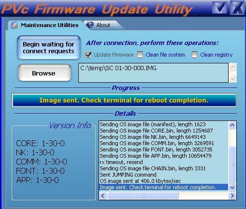 Appendix E Firmware Update Utility 6. Reset the terminal. TIP Momentarily open the USB connection at the same time power is cycled.