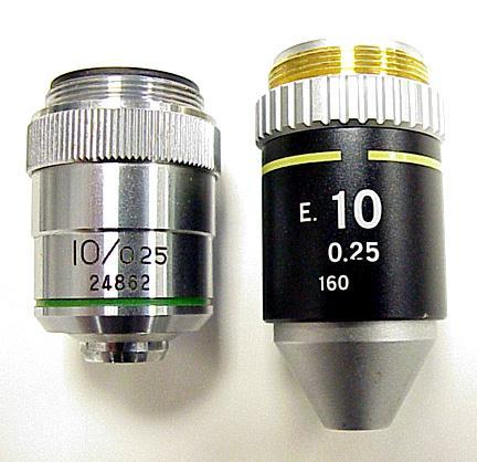The photo below shows a typical low power objective lens from two different