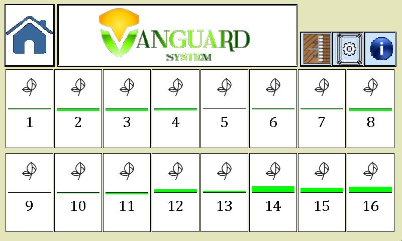 Once they are detected, the operate screen will appear with bar graphs representing each row where a sensor is attached. Verify that all sensors are found and if so, you are ready to plant.