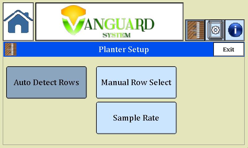 Planter Setup Depress the Planter Setup icon on the main screen to open the Planter Setup Screen. There you will find a number of options.