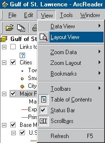 Layout view also shows map elements that aren t contained within the data frame, such as the map title, legend, scalebar, and North arrow. 1. Click the View tab and click Layout View.