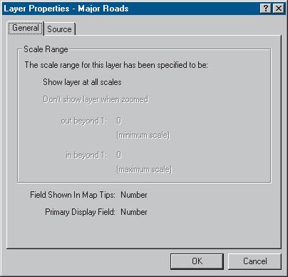 You can see whether the layer is displayed at all scales or only within a specific range of scales and whether Map Tips have been enabled for the layer.