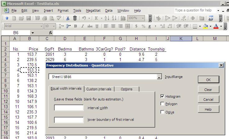 2. Tutorial Examples Although MegaStat performs many different statistical options the various dialog boxes all work the same way and have standard Excel objects (input boxes, buttons, checkboxes,